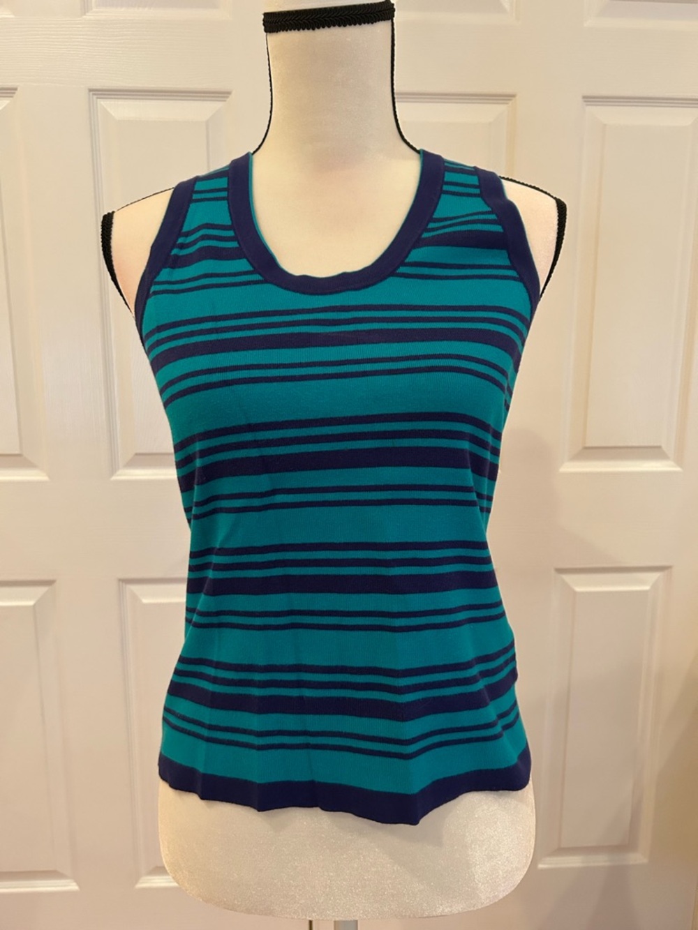 Ann Taylor Striped Sleeveless Tank in Teal and Navy